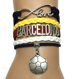 Infinity love Barcelona Bracelet (leather wrapped spain soccer Charm)