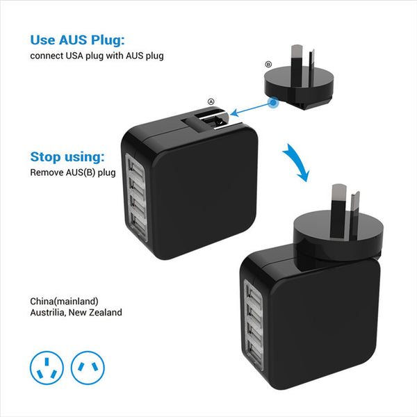 Travel Adapter US EU UK AU Plugs 4 USB Ports Charger Universal Wall Converter Socket for Phones