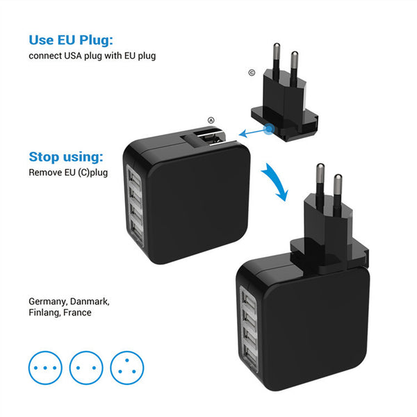 Travel Adapter US EU UK AU Plugs 4 USB Ports Charger Universal Wall Converter Socket for Phones