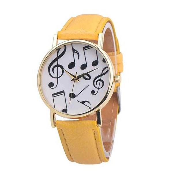Musical Notes Leather Band Analog Quartz Watch