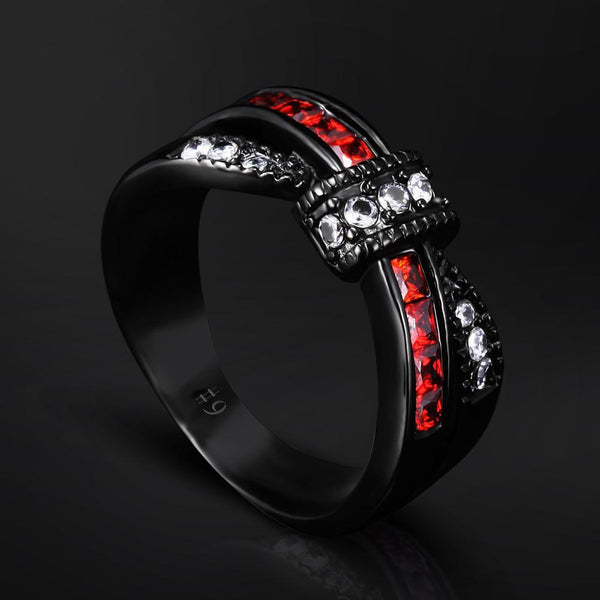 Entwined BowKnot Black Gold Colored Red Ring