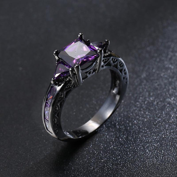 Purple Heart Black Gold Color Ring
