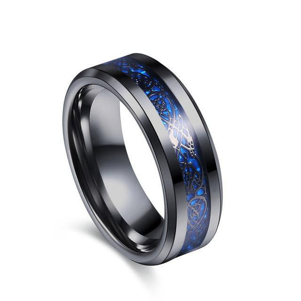 Mens Black Gold Carbon Fiber Dragon Ring