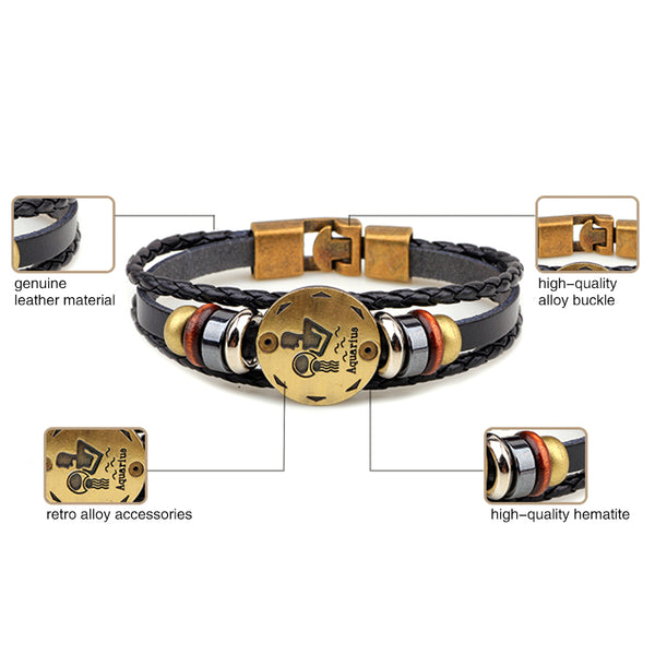 2018 Classy Zodiac Sign Leather Bracelet For Men And Women
