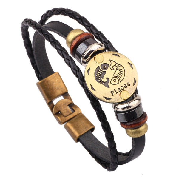2018 Classy Zodiac Sign Leather Bracelet For Men And Women