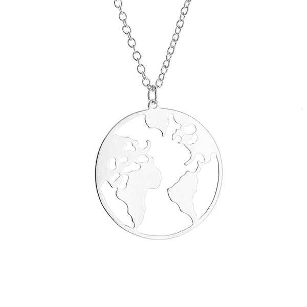 Round World Map Necklace s