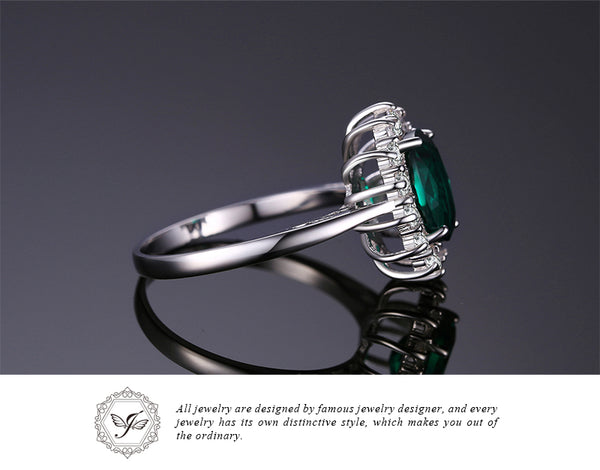 Princess  2.74 ct Oval  Emerald Ring  Fine 925 Sterling Silver