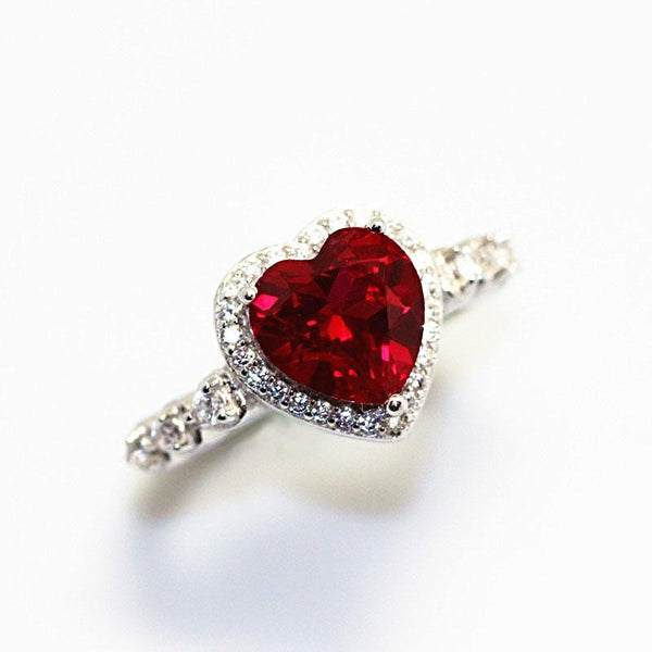 Red Ruby Heart Shape Ring  Sterling 925 Silver