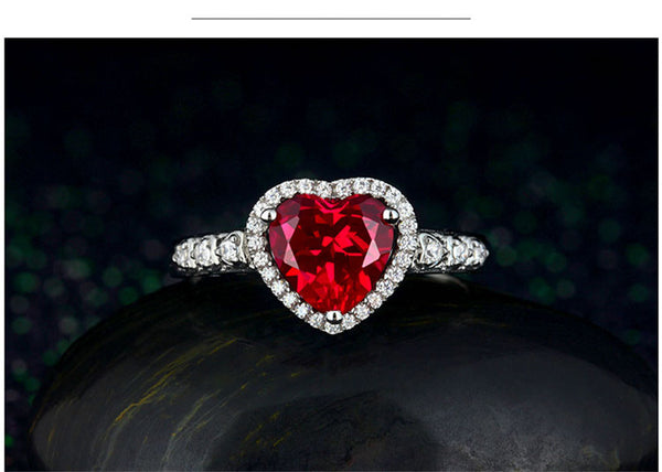 Red Ruby Heart Shape Ring  Sterling 925 Silver