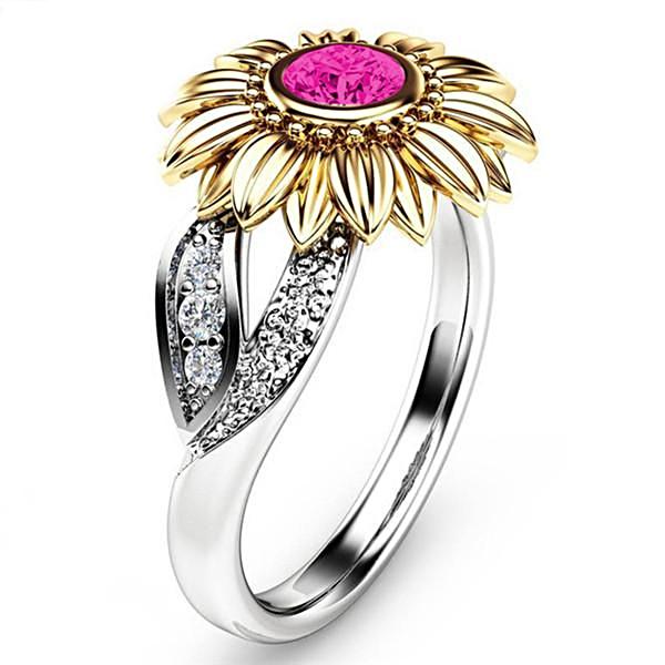 Cute Golden Sunflower Crystal  Ring