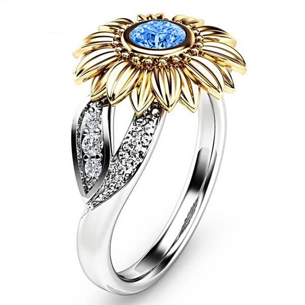 Cute Golden Sunflower Crystal  Ring